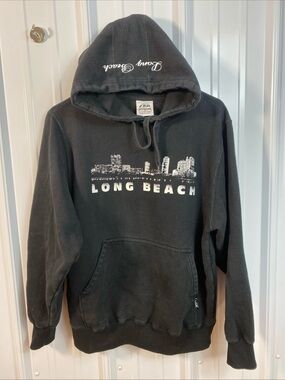 Men's Black Long Beach Graphic Crewneck Hoodie